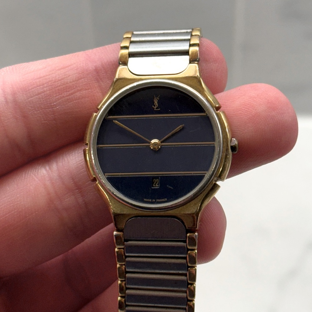 Vintage YSL Yves Saint Laurent Watch Quartz Men’s Two Tone Date